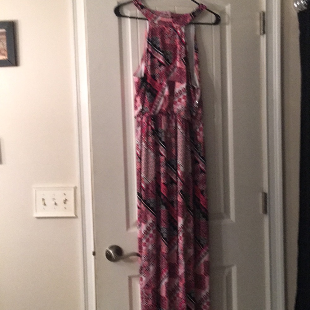 Lovely black, pink and white summer maxi dress